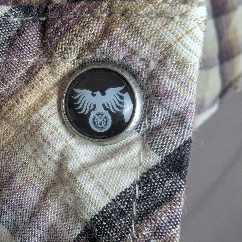 Remetee Small Plaid Cross Button Down Shirt Eagle Buttond - Picture 6 of 15